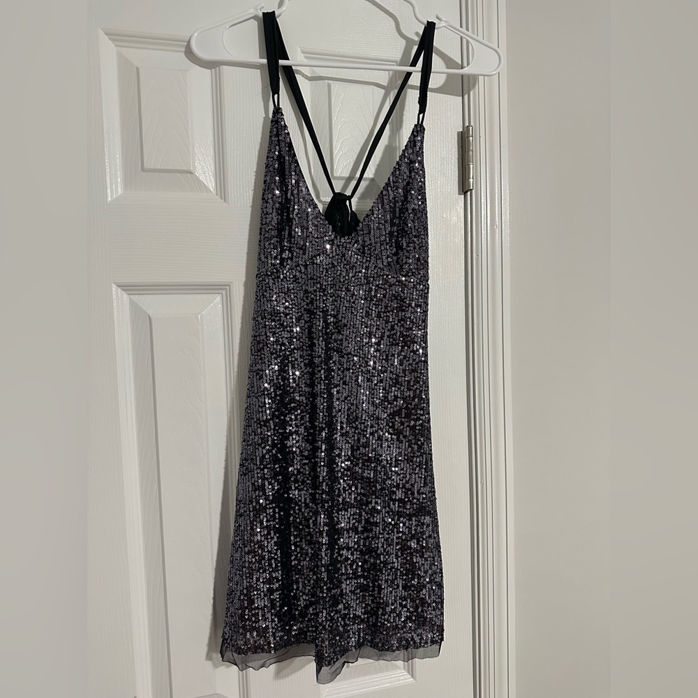 Free People Gold Rush Mini Dress XS in black